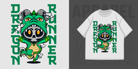 HAND DRAWING DRAGON RUNNER ILLUSTRATION T-SHIRT APPAREL PRINTING DESIGN