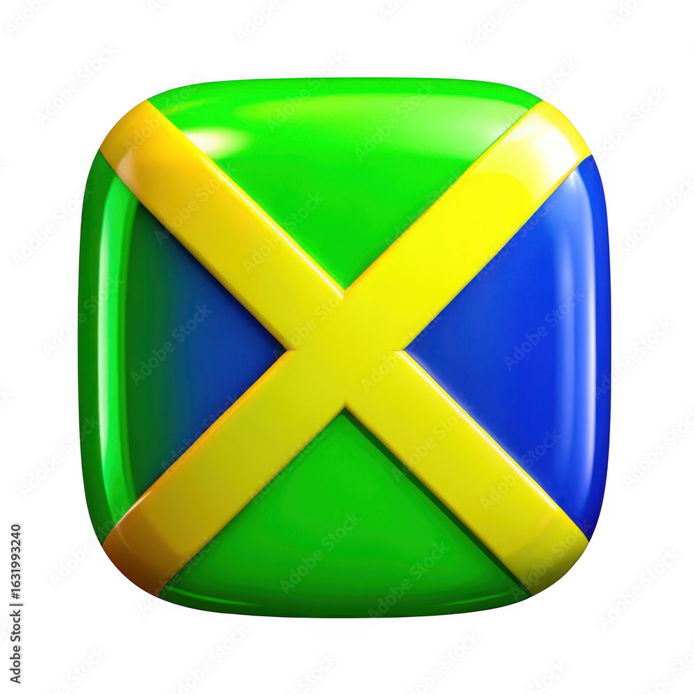 Aufkleber 3d glossy square button with jamaican flag colors isolated on transparent background