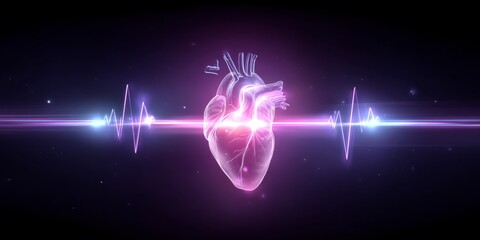 Heart's Pulse: A digital animation showcasing a glowing, translucent heart set against a backdrop of a vibrant heartbeat, emphasizing the concept of life and vitality.