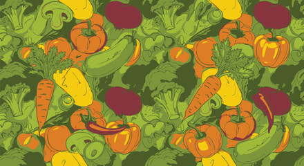 Hand-drawn fresh vegetable medley seamless pattern. A vibrant and healthy food background illustration for organic concepts.