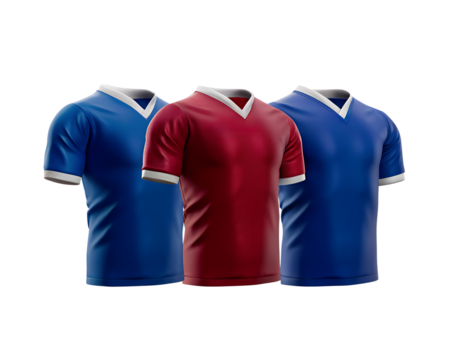 Trois maillots de football sur fond transparent PNG