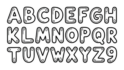 HandDrawn Bubble Letter Alphabet with Circles, AZ and Number 9, Outline Design