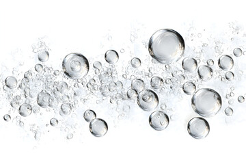 A cluster of clear, sparkling water bubbles and foam isolated on a pure white background.
