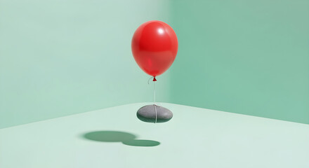 Creative concept with red balloon and stone