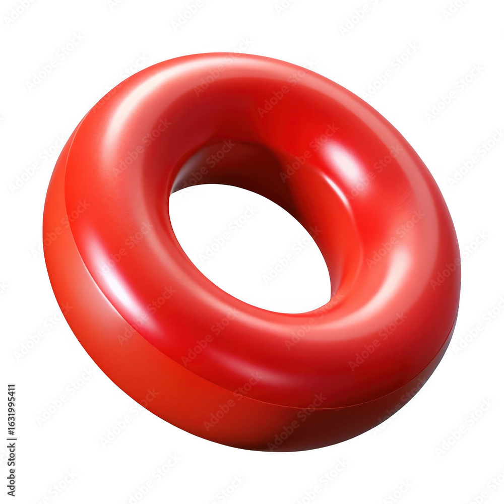 Poster 3d red donut shape isolated on transparent background