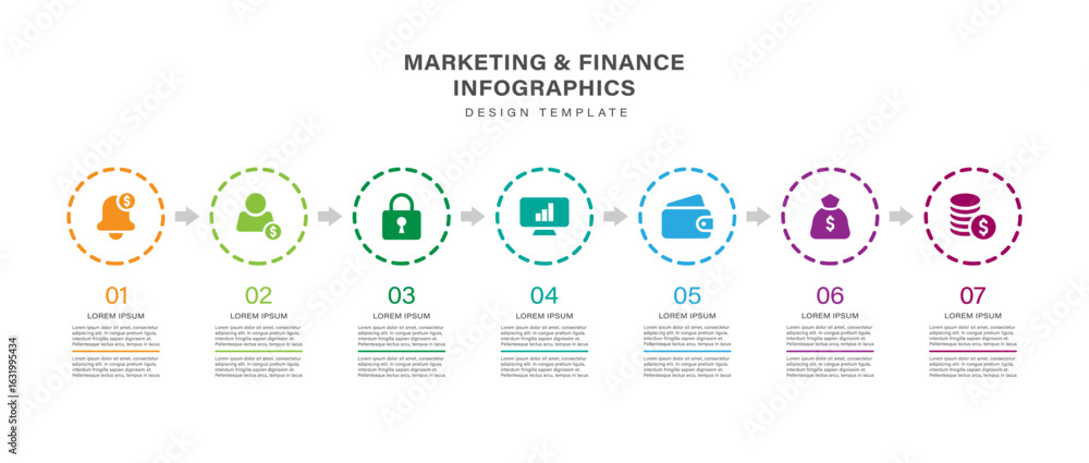 Poster seven steps of infographic layout process. business infographic template with icons and place for da