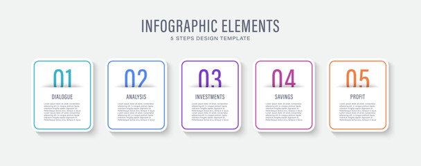 Infographic template with 5 step timeline journey. Flat simple infographics design template.