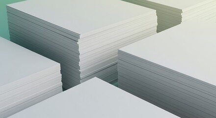 Fototapeta premium Architectural Forms in Paper: A Minimalist Study of Stacked Reams and Cool Shadows.