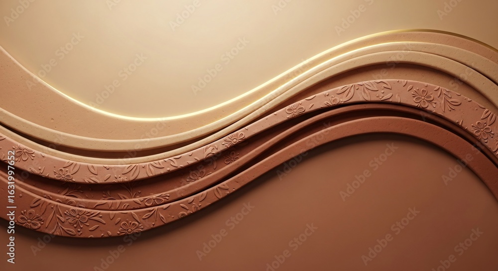 Poster elegant abstract background with wavy layers, textured patterns, and a gradient of warm brown and be
