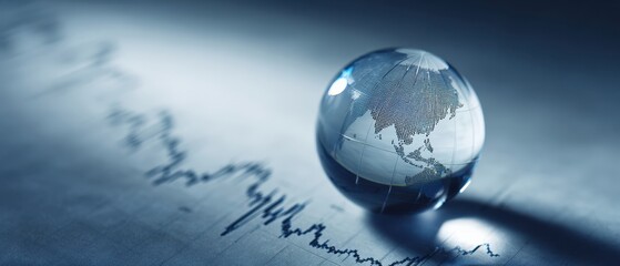 Plakat The crystal globe reflecting economic trends and geographical insights on a chart.