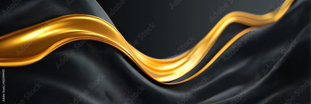 Poster dynamic abstract gold string curve on black textile with smooth flowing luxury graphic design