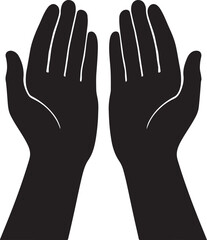 Obraz premium Black silhouette of open hands raised in prayer isolated on white background
