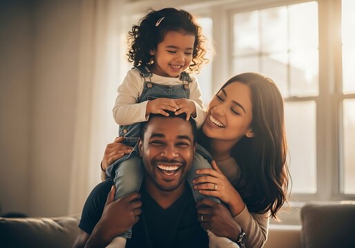Joyful family moment parents and daughter sharing laughter and love