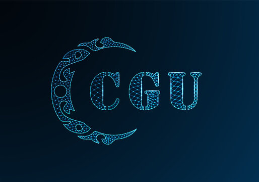 Low poly letter logo CGU design. CGU letter logo low poly vector design on blue color gradient background. CGU logo low poly design