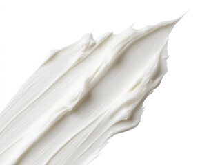 A textured smear of white cosmetic cream or lotion isolated on a white background.