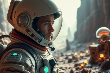 Fototapeta premium Astronaut on Alien Planet Observation