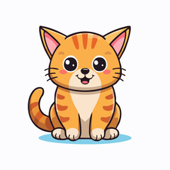 Obraz premium Adorable cartoon orange tabby cat sitting and smiling with cute big eyes illustration