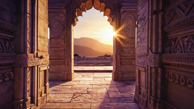 ancient temple ruins india old arch sunset heritage site video