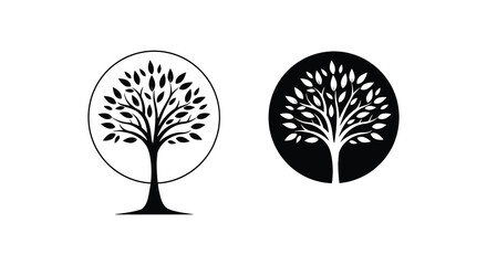 Two stylized trees with oval outlines in black and white silhouette style. vector design. Silhouette vector design illustration
