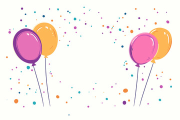 Colorful birthday cake with balloons and confetti
