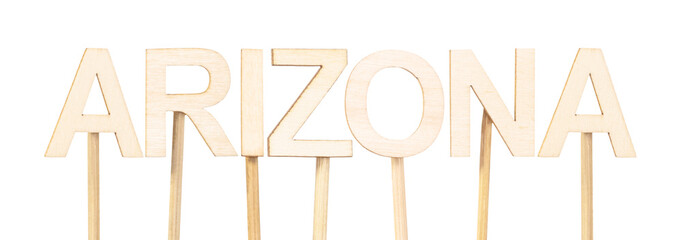 Name Arizona formed with light wooden letters, rustic and minimalist style ideal for DIY...