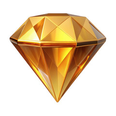3d golden diamond gemstone isolated on transparent background