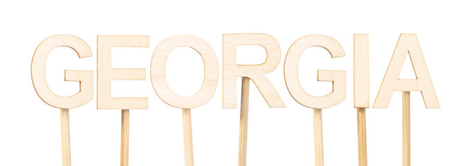 Wooden composition forming the name of the state of Georgia, perfect for visual content on American culture or DIY projects