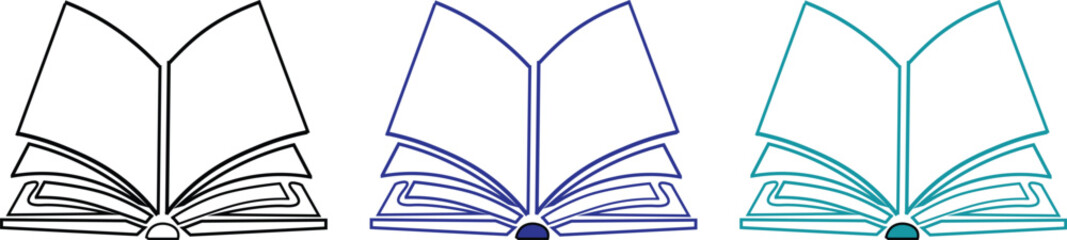 Book Vector Set – Educational Reading Icons ,Flat vector image set showcasing open books in line art and colorful variants. Ideal for school, learning platforms, and educational print or web designs

