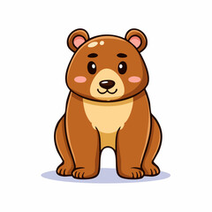 Obraz premium Adorable Brown Bear Cub Cartoon Character Sitting and Smiling, Isolated on White Background