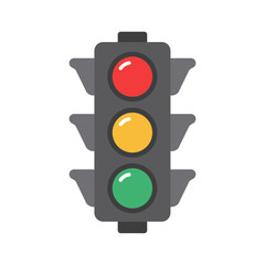 A traffic light with red yellow and green lights on a black background.