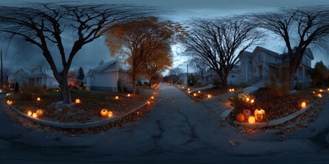 Spooky halloween street hdr 360 degree panorama