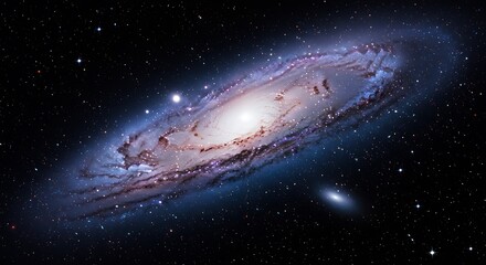 Fototapeta premium Luminous Andromeda Galaxy with Swirling Dust Lanes and Companion Galaxy
