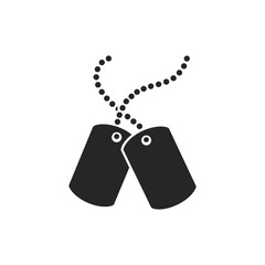 Two military dog tags hanging on a chain against a black background.