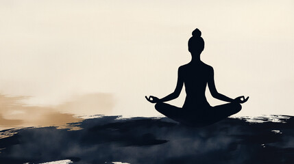 Woman silhouette sitting in lotus position for meditation. Zen yoga pose artwork, spiritual practice for peace and mindfulness.