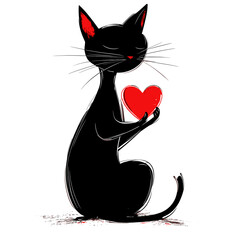 Illustration of a cat with a heart for Valentine's Day