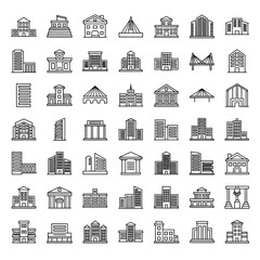 Fototapeta premium Diverse Collection of Stylized Building Icons in Black Outline.