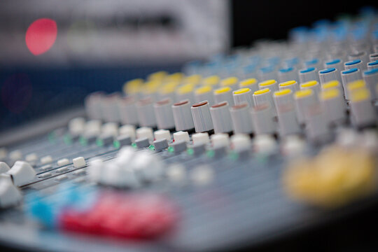 close up of electronic circuit board Sound system audio visual equipments buttons