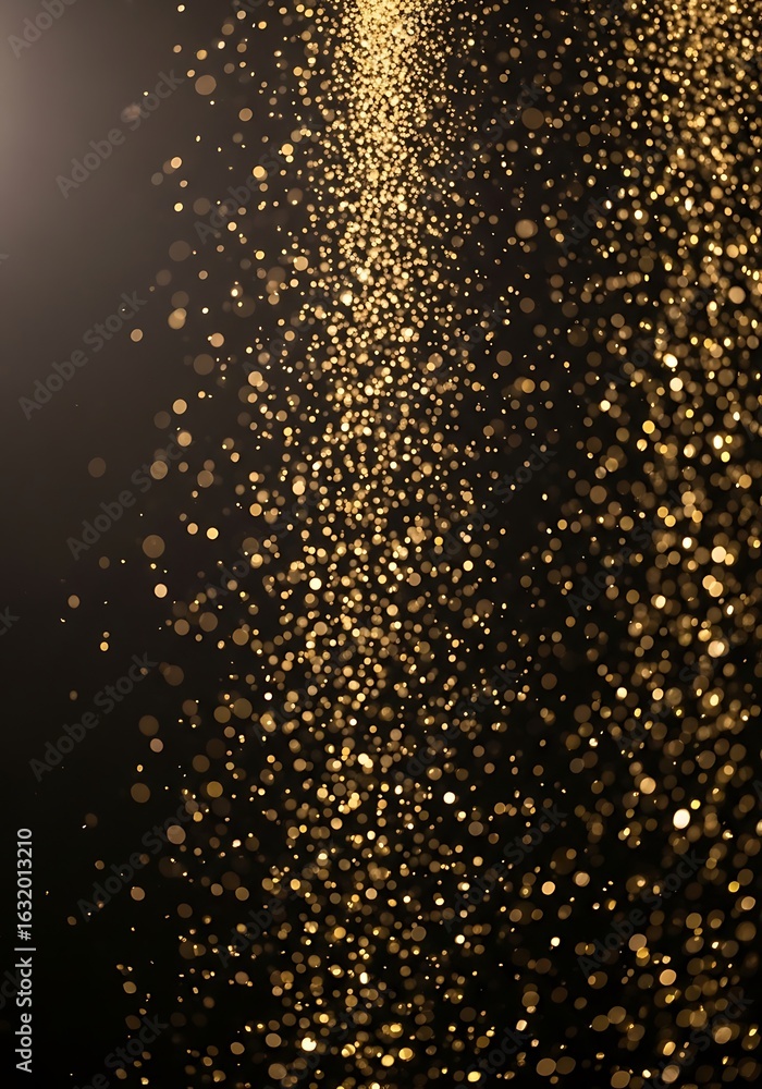 Poster cascading golden particle stream on dark backdrop creates a magical atmosphere