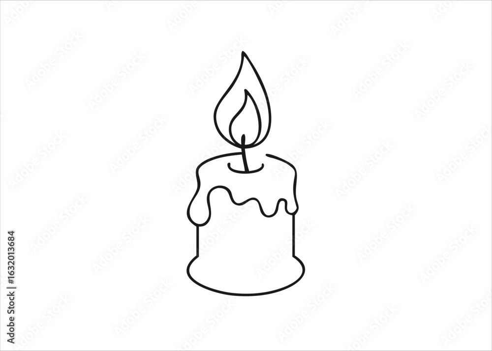 Poster a single continuous line drawing depicting a burning candle with a gentle flame presented as a minim