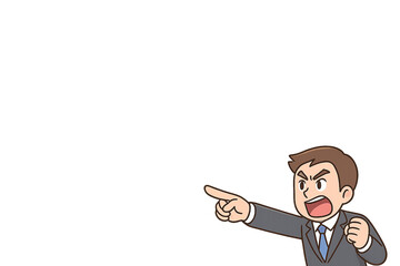 指差しで訴える熱血社会人のイラスト（中央余白・透過PNG）