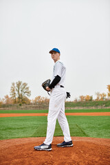Obraz premium Fierce determination shines as a teenager prepares to pitch on the baseball field