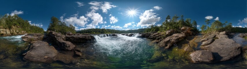Fototapeta premium Panoramic waterfall adventure in nature