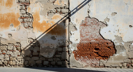 Textural contrast: Exposed brick and aged plaster reveal an old building's history in natural light