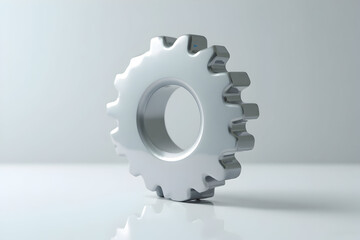 Gear Isolated on White Reflective Surface - Metal Cogwheel