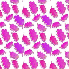 Colorful pattern of pink oak leaves on a white background  