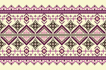 Geometric ethnic pattern. Pixel pattern. Design for clothing, fabric, background, wallpaper, wrapping, batik. Knitwear, Embroidery style. Aztec geometric art ornament print. Vector illustration