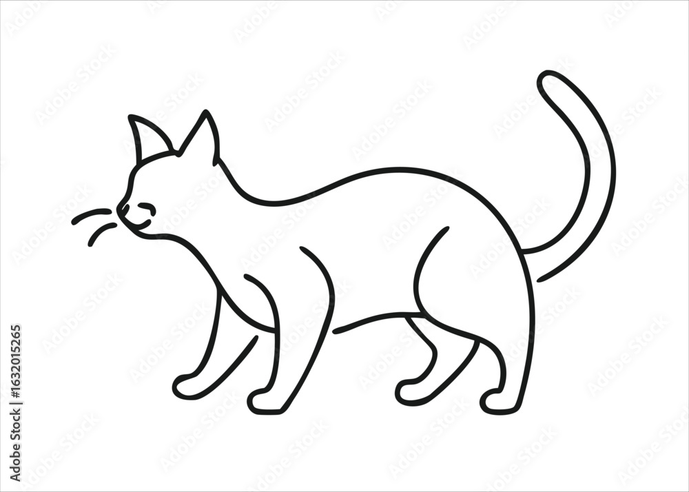 Poster artistic feline representation created using a single unbroken line in a minimalist sketch style iso
