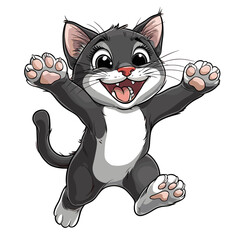 Joyful Cartoon Cat in Mid-Jump