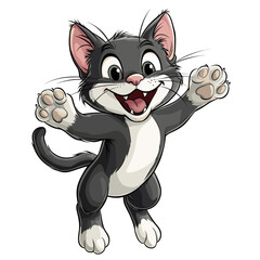 Joyful Cartoon Cat in Mid-Jump