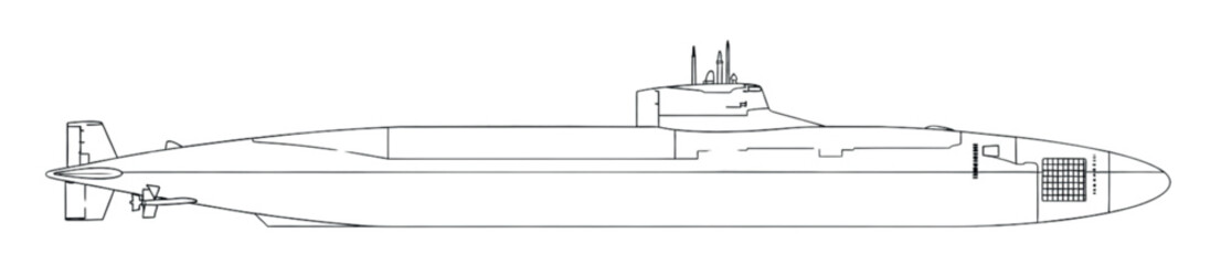 Virginia-Class Submarine Blueprint | Technical Line Art of U.S. Navy Nuclear Submarine Design